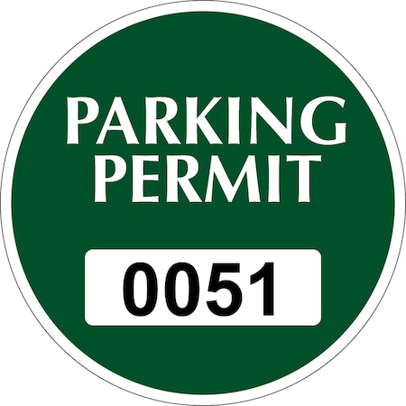 Lustre-Cal Repositionable Parking Permit Green 3in x 3in  Circle Serialized 051-100, 50PK 253743Py1GDi0051
